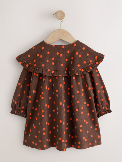 Dsiney Kidz - Brown Spot Long Sleeve Collar Dress (3mths-7yrs) image 6
