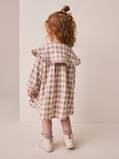 Dsiney Kidz - Brown Check Long Sleeve Collar Dress (3mths-7yrs) image 3