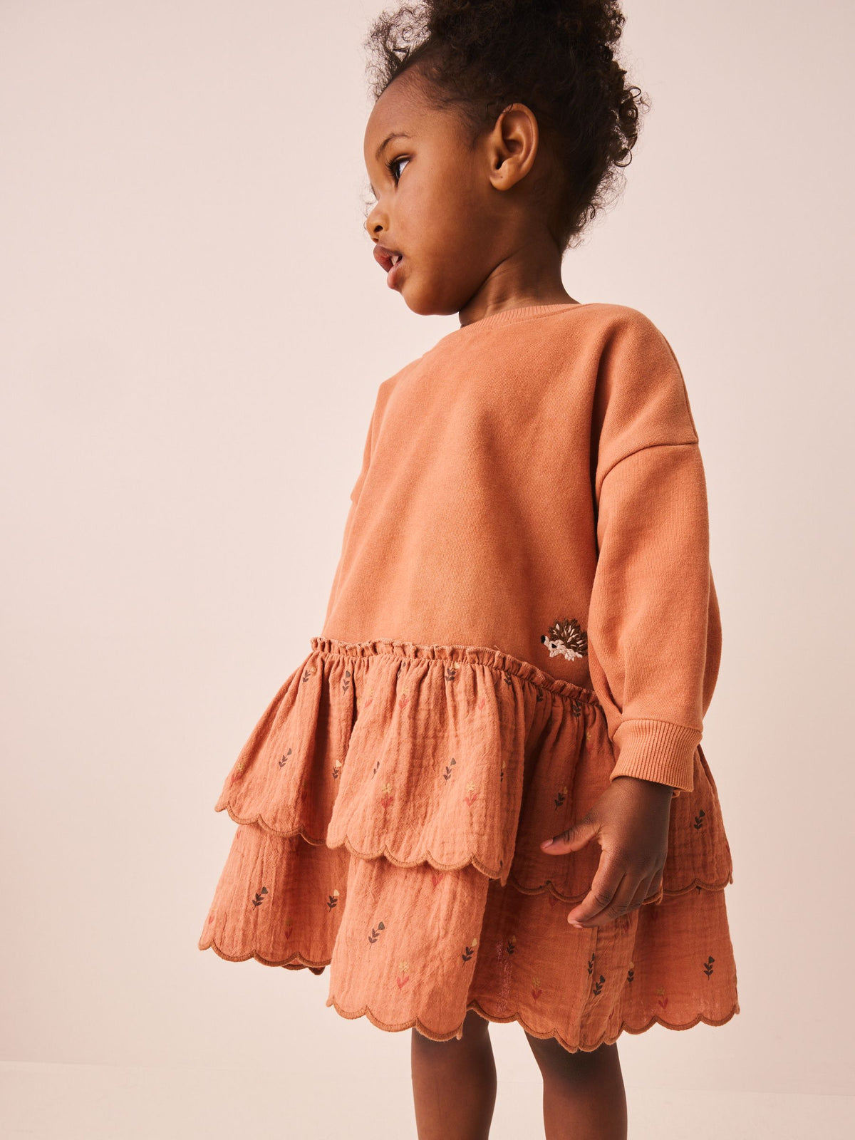 Dsiney Kidz - Orange Hedgehog Embroidery Long Sleeve Sweat Dress (3mths-7yrs) image 1
