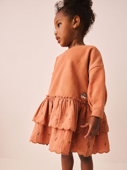 Dsiney Kidz - Orange Hedgehog Embroidery Long Sleeve Sweat Dress (3mths-7yrs) image 1
