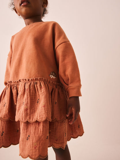 Dsiney Kidz - Orange Hedgehog Embroidery Long Sleeve Sweat Dress (3mths-7yrs) image 4