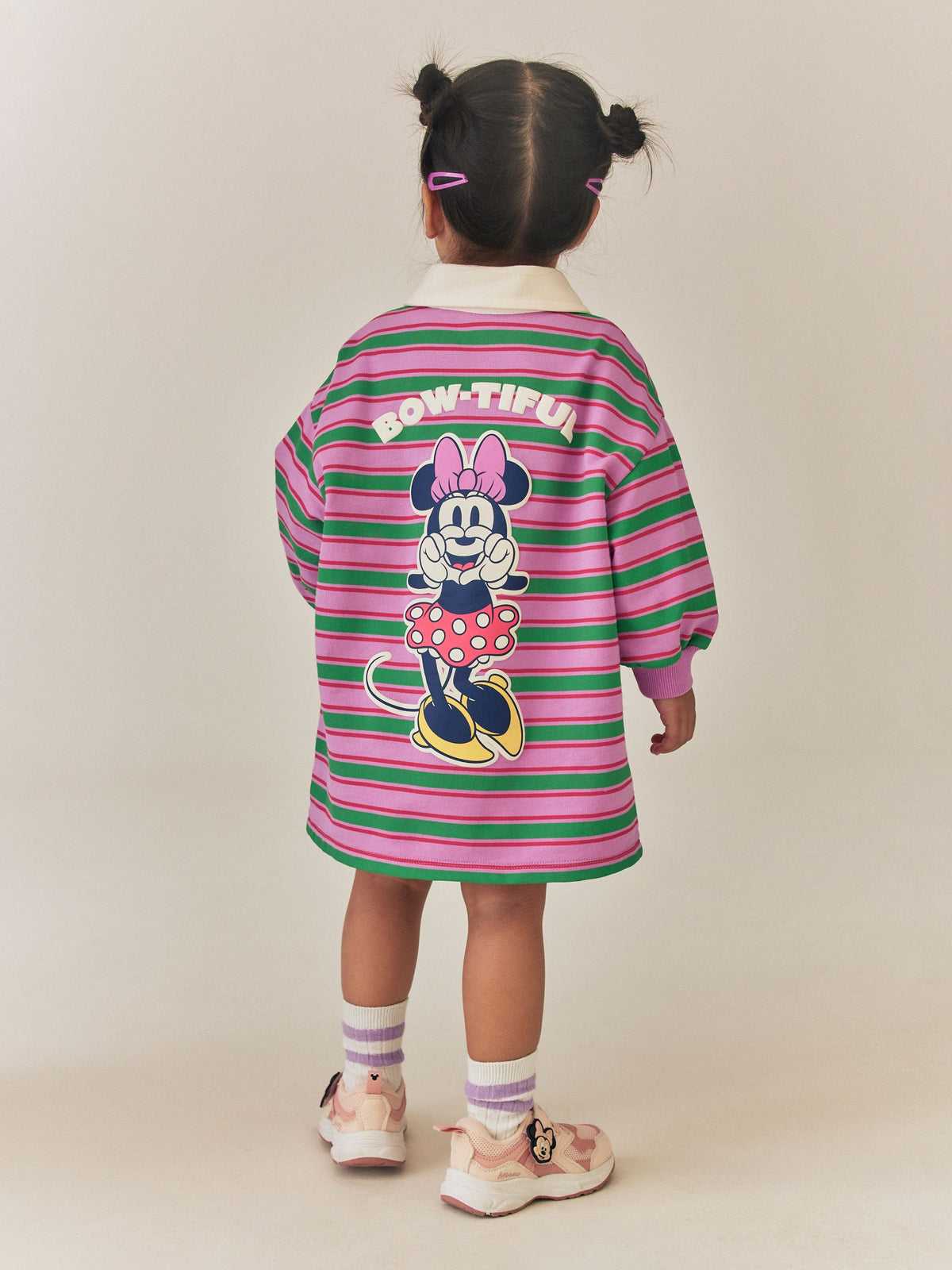 Dsiney Kidz - Green/Purple Stripe Disney Minnie Mouse Long Sleeve Rugby Dress (9mths-7yrs) image 1