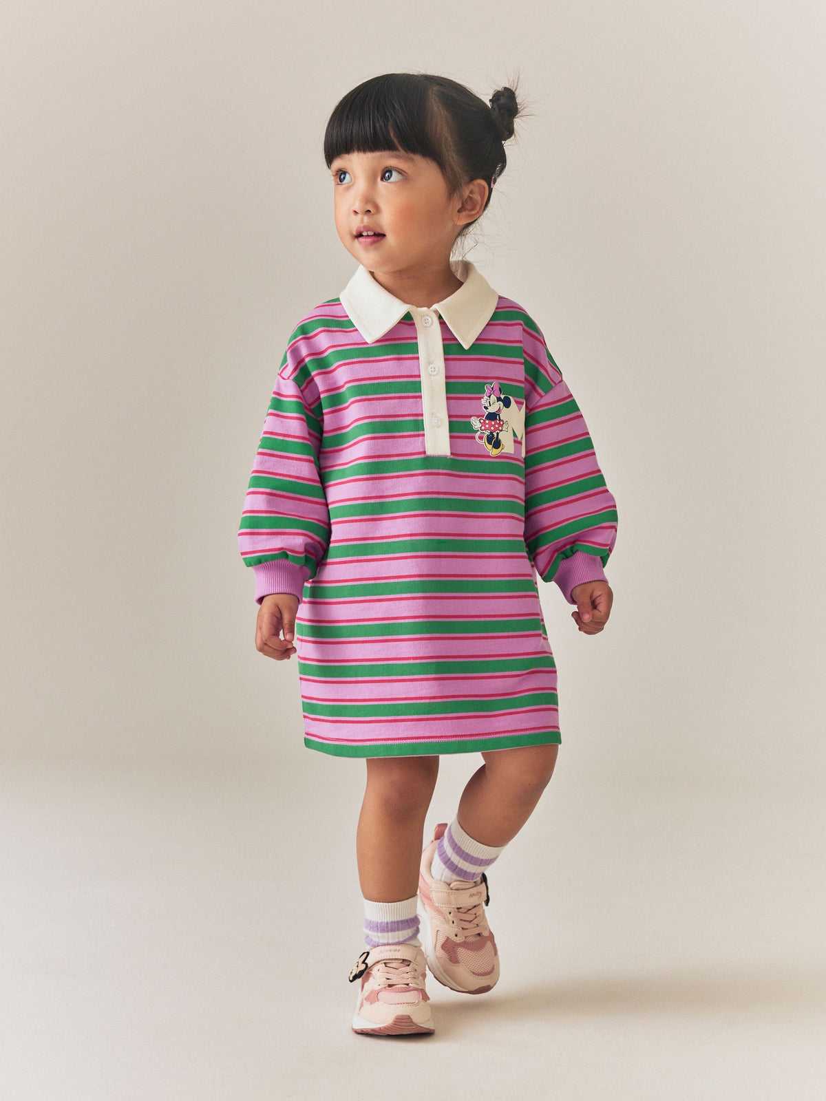 Dsiney Kidz - Green/Purple Stripe Disney Minnie Mouse Long Sleeve Rugby Dress (9mths-7yrs) image 2