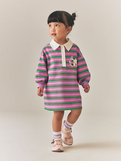 Dsiney Kidz - Green/Purple Stripe Disney Minnie Mouse Long Sleeve Rugby Dress (9mths-7yrs) image 2