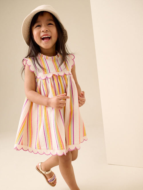 Dsiney Kidz - Rainbow Stripe Sleeveless Scallop Detail Summer Dress (3mths-7yrs) image 1