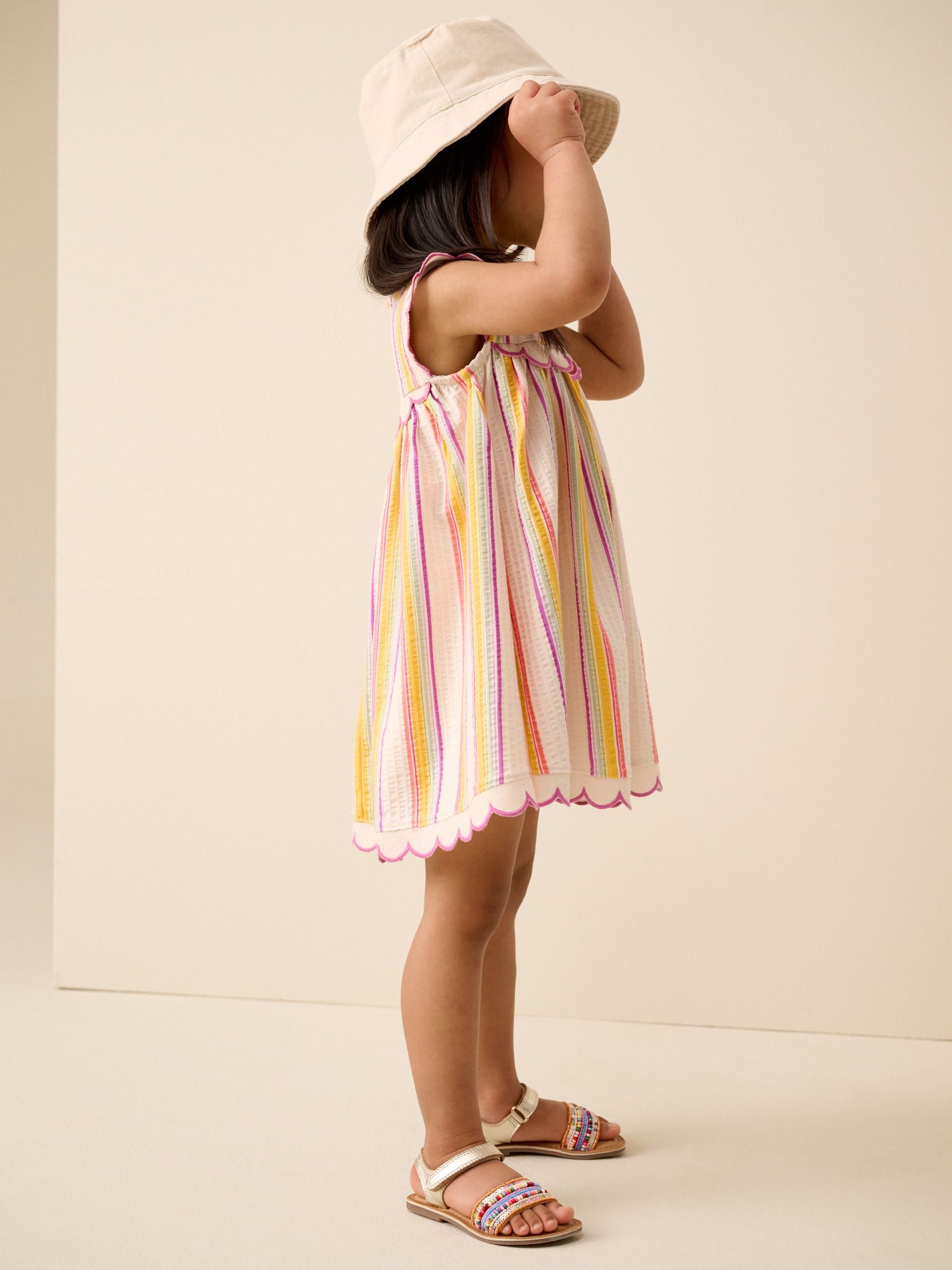 Rainbow Stripe Sleeveless Scallop Detail Summer Dress (3mths-7yrs) image 2