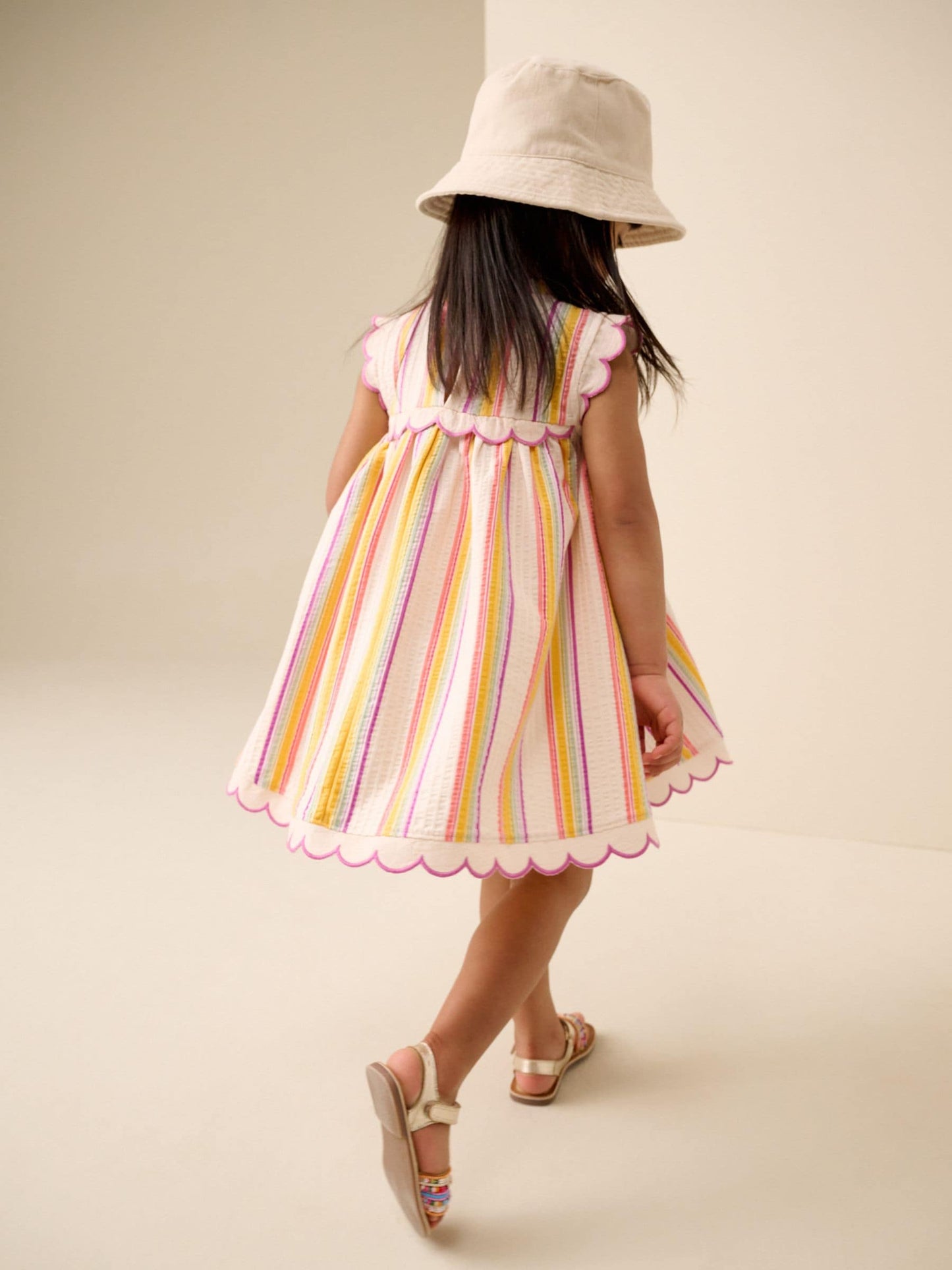 Rainbow Stripe Sleeveless Scallop Detail Summer Dress (3mths-7yrs) image 3