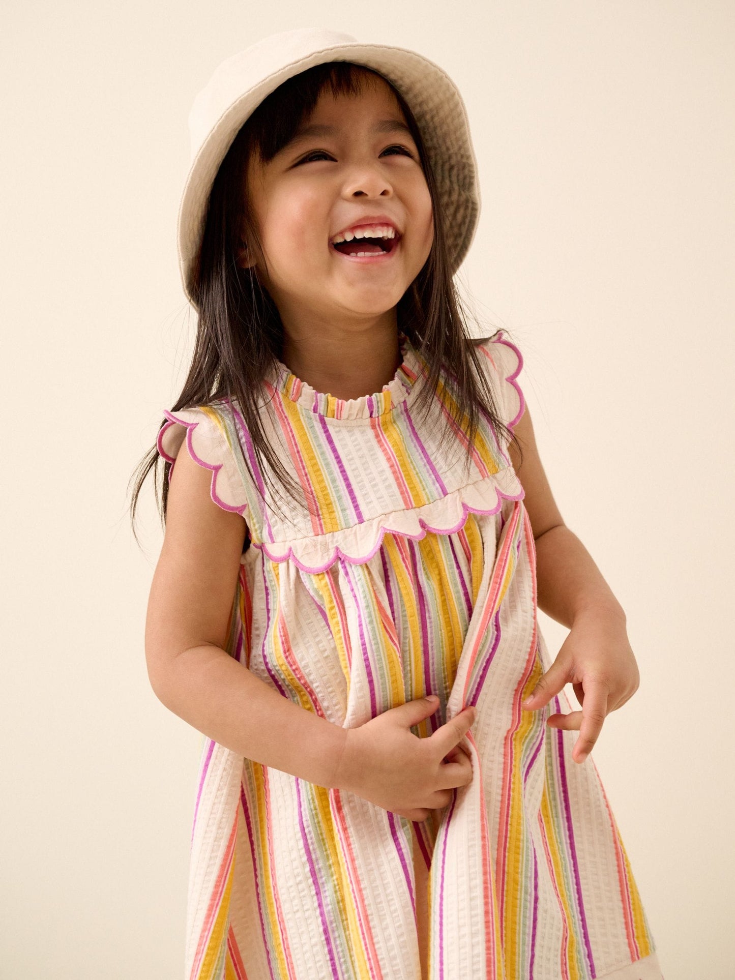 Rainbow Stripe Sleeveless Scallop Detail Summer Dress (3mths-7yrs) image 4