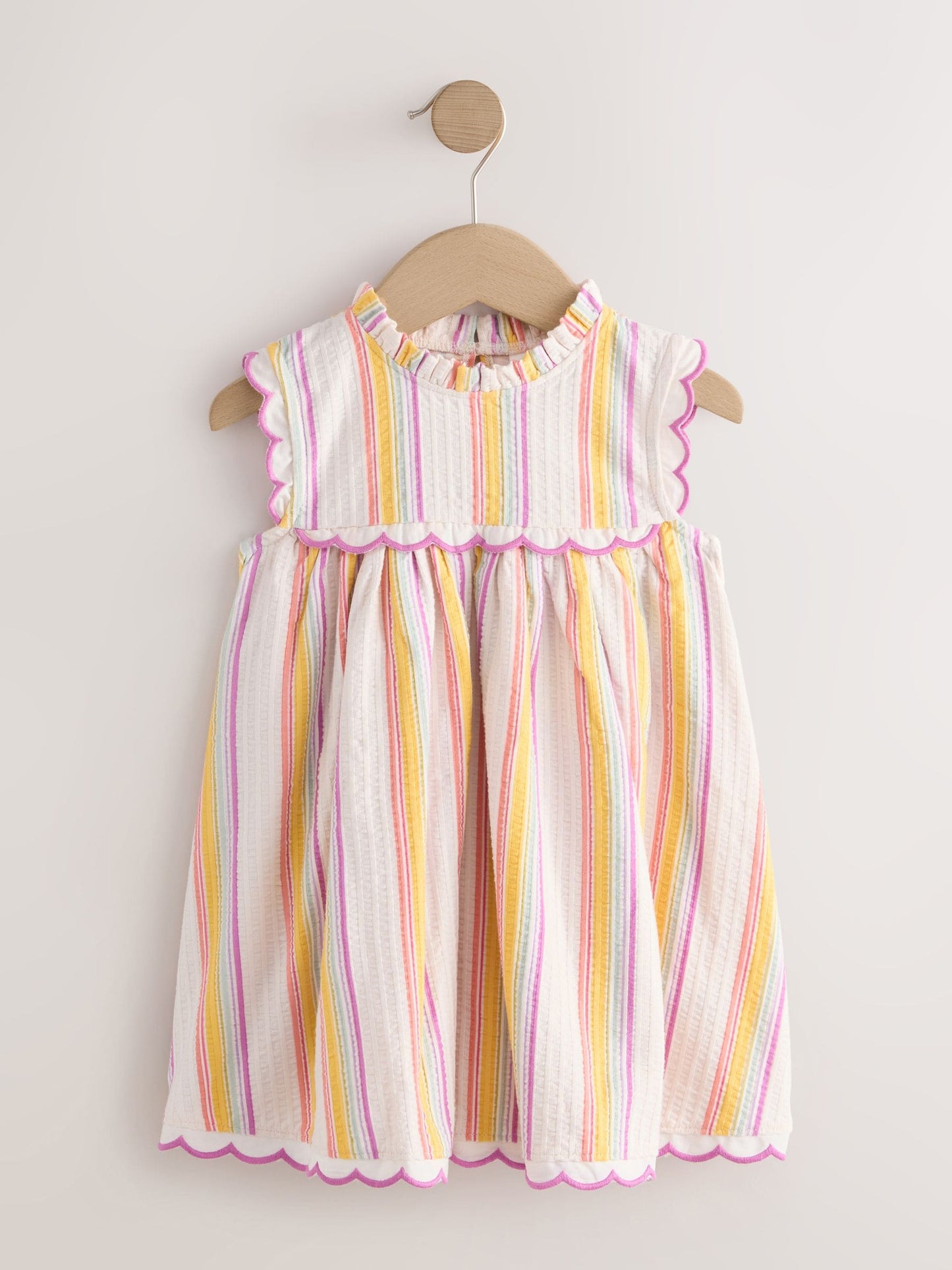 Rainbow Stripe Sleeveless Scallop Detail Summer Dress (3mths-7yrs) image 5