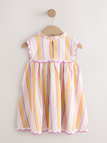 Rainbow Stripe Sleeveless Scallop Detail Summer Dress (3mths-7yrs) image 6