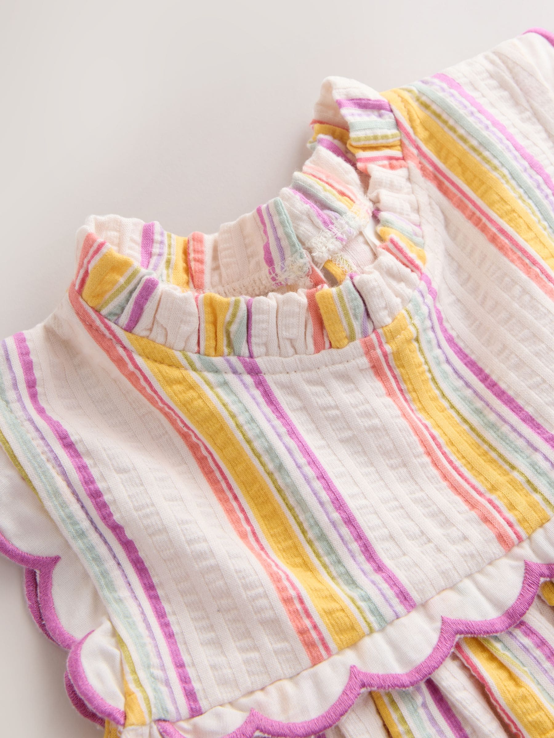 Rainbow Stripe Sleeveless Scallop Detail Summer Dress (3mths-7yrs) image 8