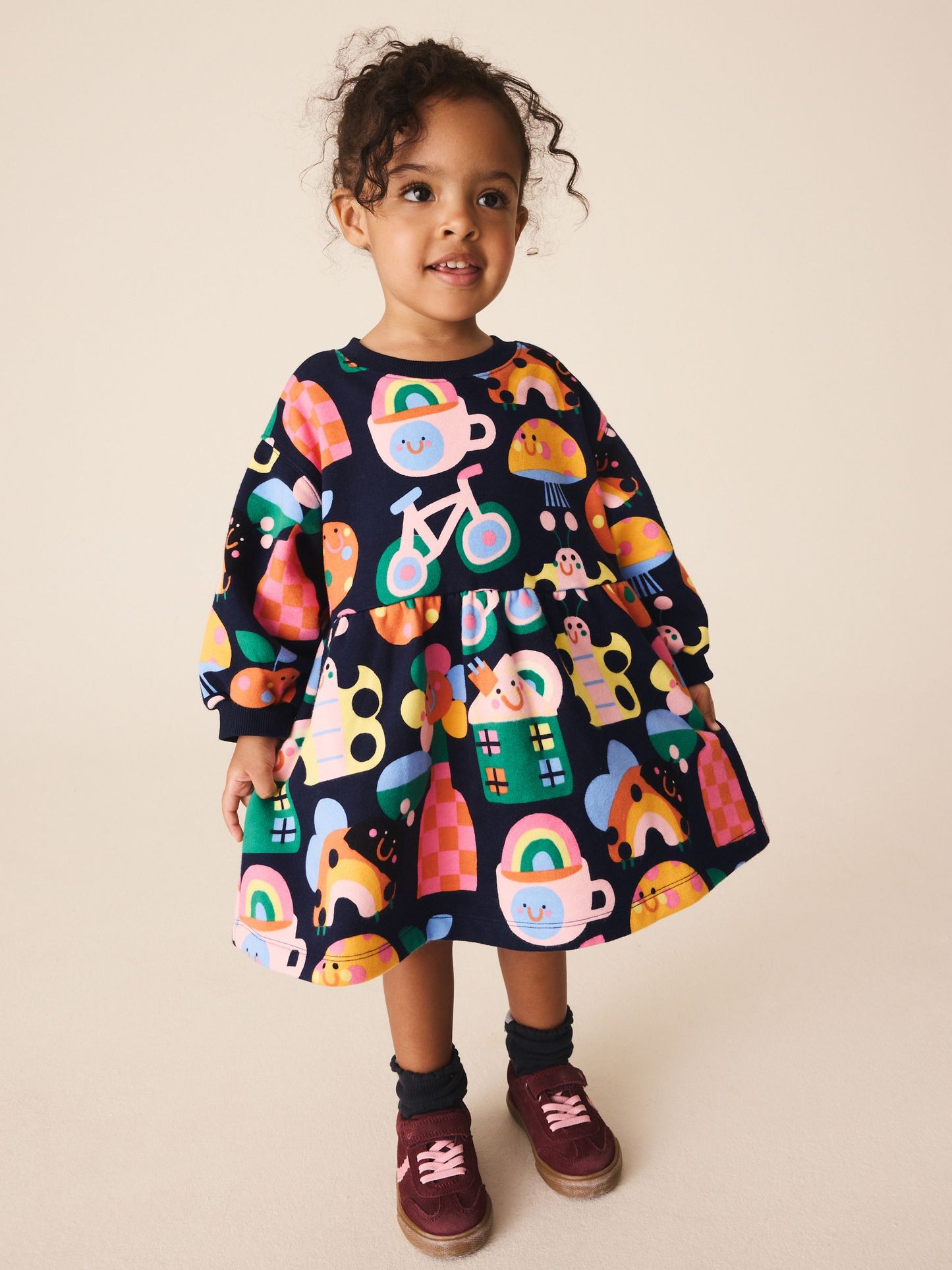 Dsiney Kidz - Navy Ladybird Rainbow Long Sleeve Sweat Dress (3mths-7yrs) image 1