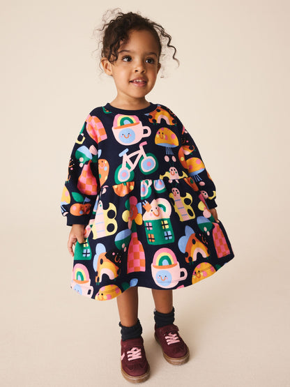 Dsiney Kidz - Navy Ladybird Rainbow Long Sleeve Sweat Dress (3mths-7yrs) image 1