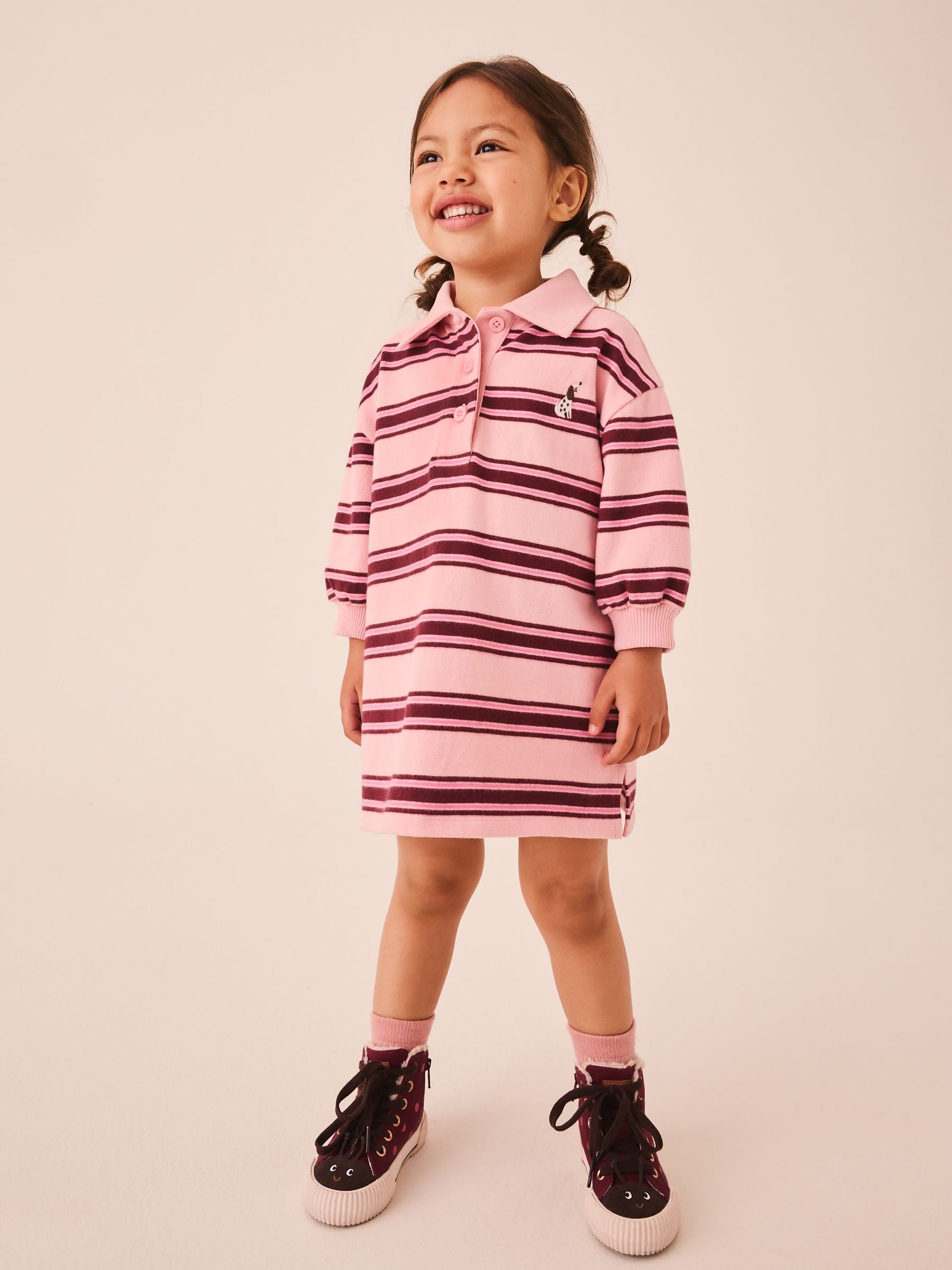 Dsiney Kidz - Pink Stripe Long Sleeve Rugby Sweat Dress (3mths-7yrs) image 2