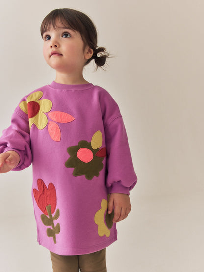 Dsiney Kidz - Purple Flowers Long Sleeve Sweat Dress (3mths-7yrs) image 1