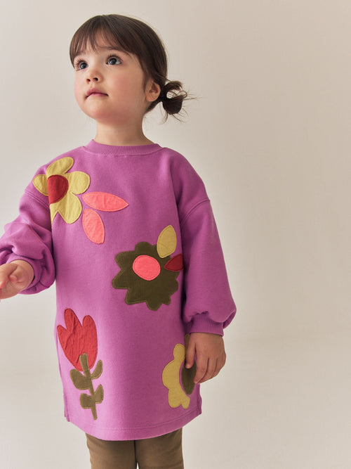Dsiney Kidz - Purple Flowers Long Sleeve Sweat Dress (3mths-7yrs) image 1
