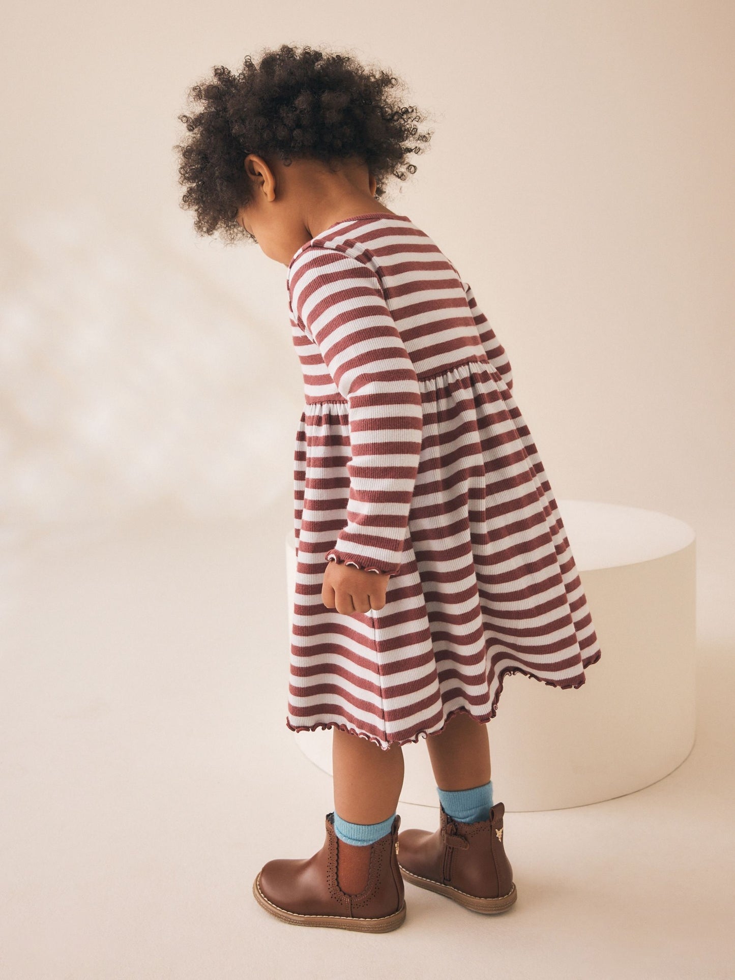 Dsiney Kidz - Brown Stripe Flower Long Sleeve Ribbed Dress (3mths-7yrs) image 3
