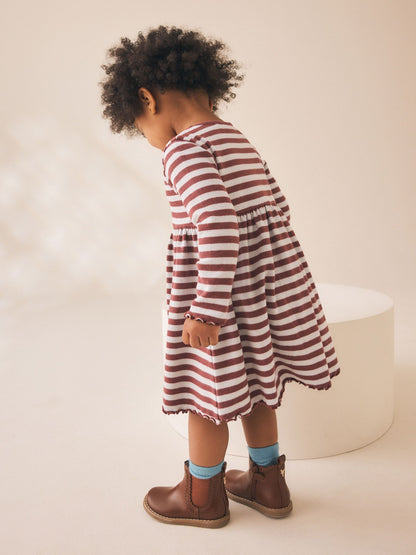 Dsiney Kidz - Brown Stripe Flower Long Sleeve Ribbed Dress (3mths-7yrs) image 3