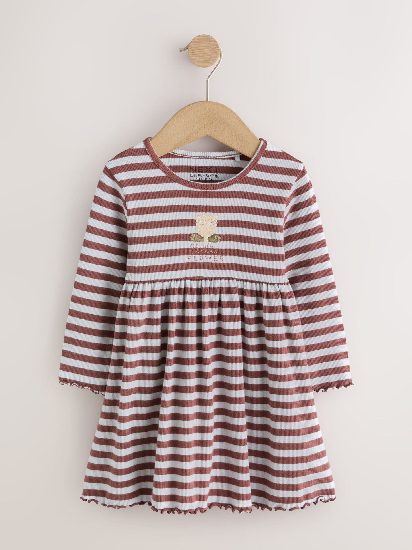Dsiney Kidz - Brown Stripe Flower Long Sleeve Ribbed Dress (3mths-7yrs) image 4
