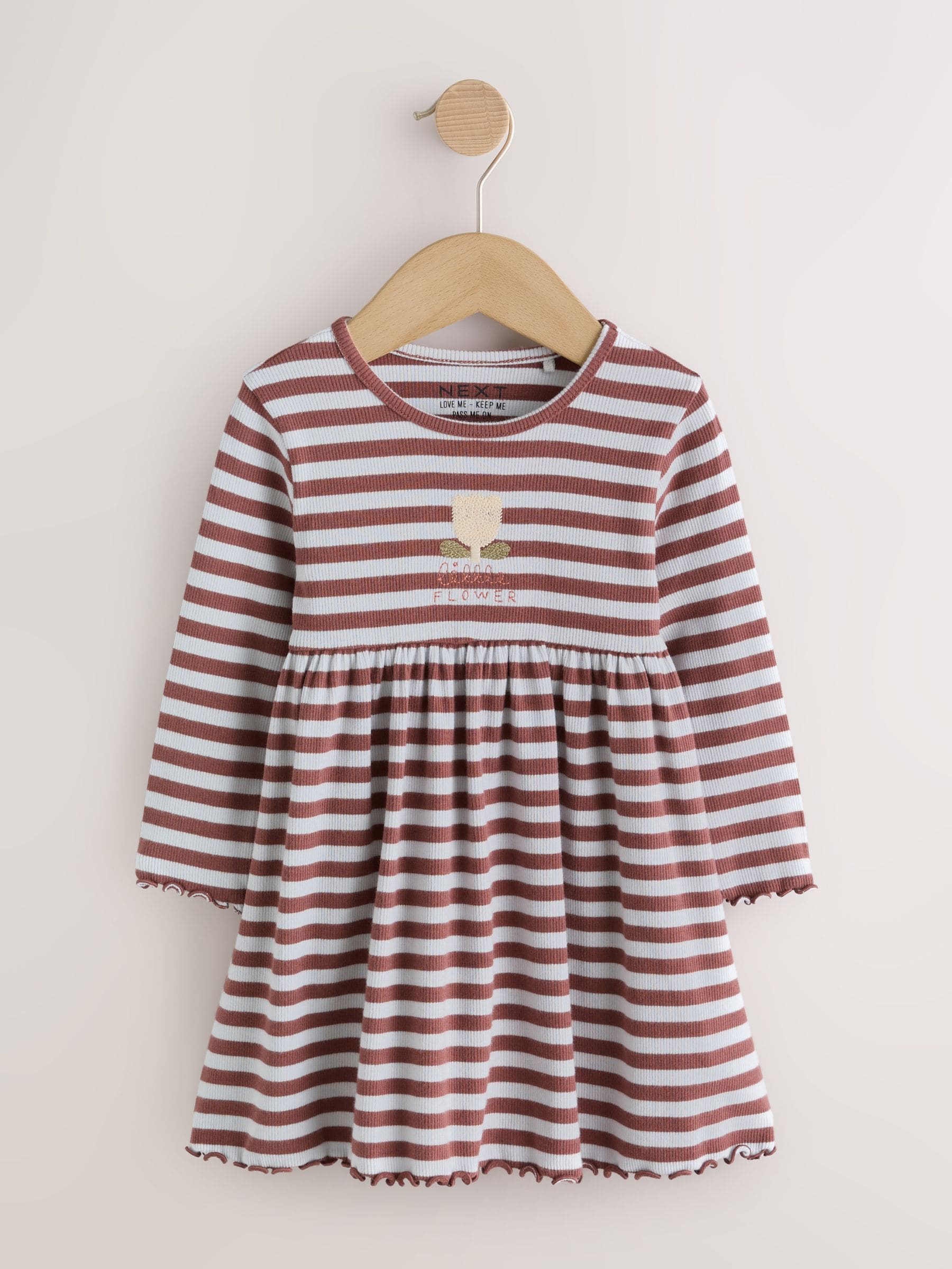 Dsiney Kidz - Brown Stripe Flower Long Sleeve Ribbed Dress (3mths-7yrs) image 4