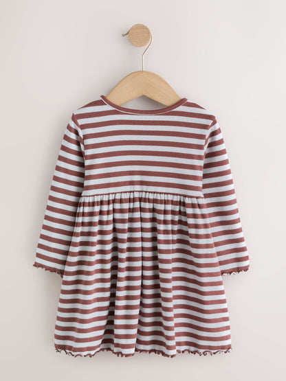 Dsiney Kidz - Brown Stripe Flower Long Sleeve Ribbed Dress (3mths-7yrs) image 5