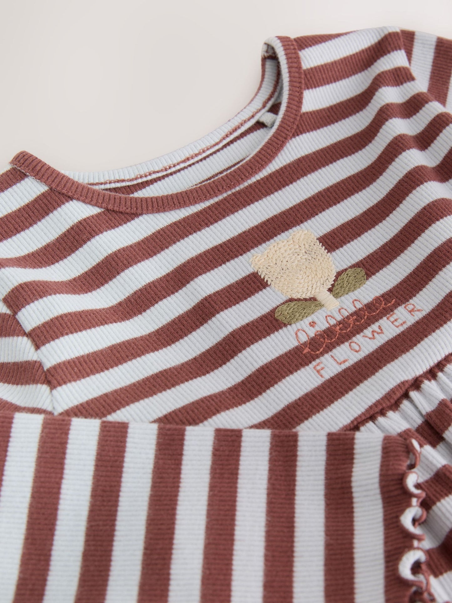 Dsiney Kidz - Brown Stripe Flower Long Sleeve Ribbed Dress (3mths-7yrs) image 6