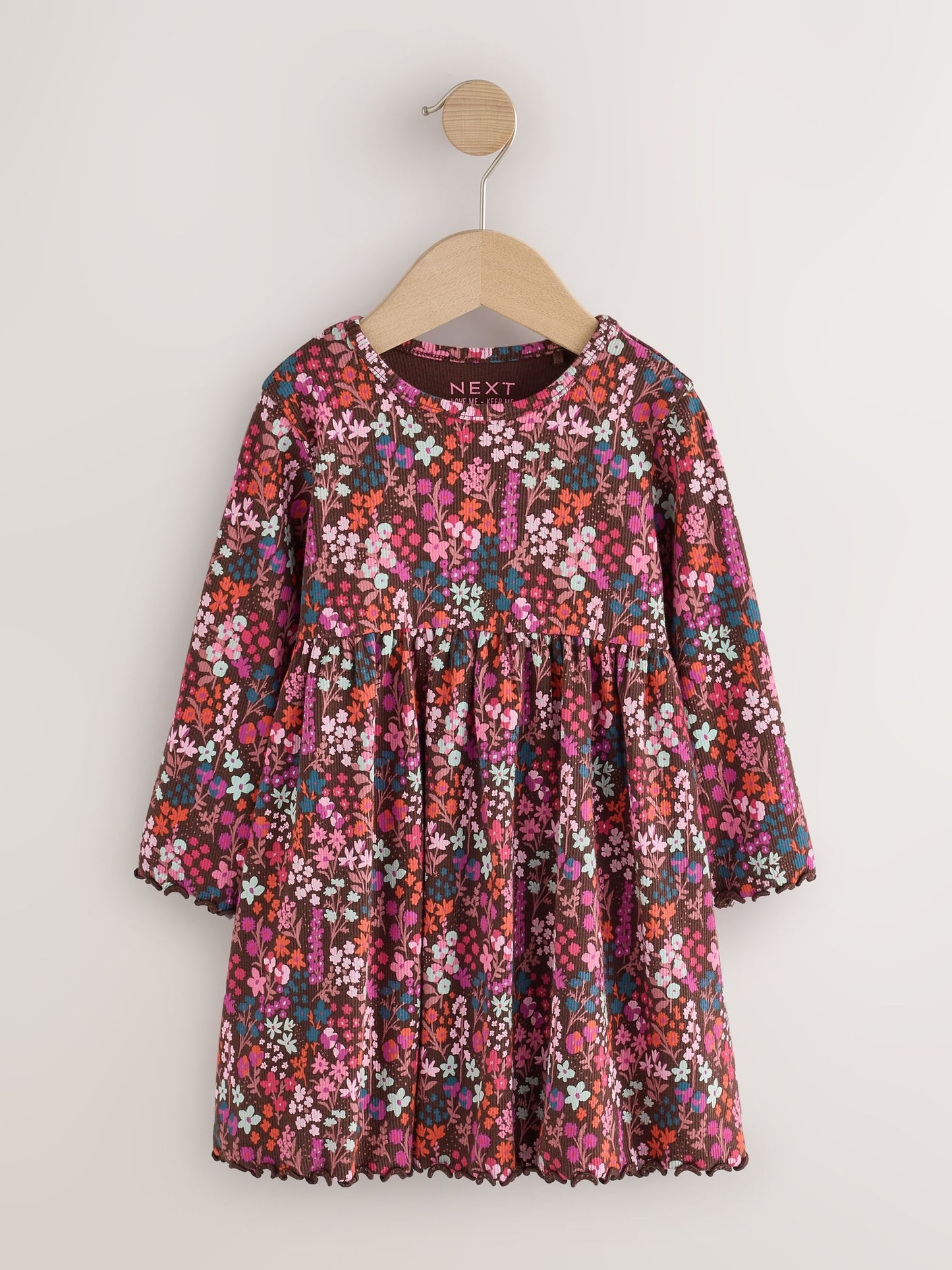 Dsiney Kidz - Burgundy Red Ditsy Floral Long Sleeve Ribbed Dress (3mths-7yrs) image 5