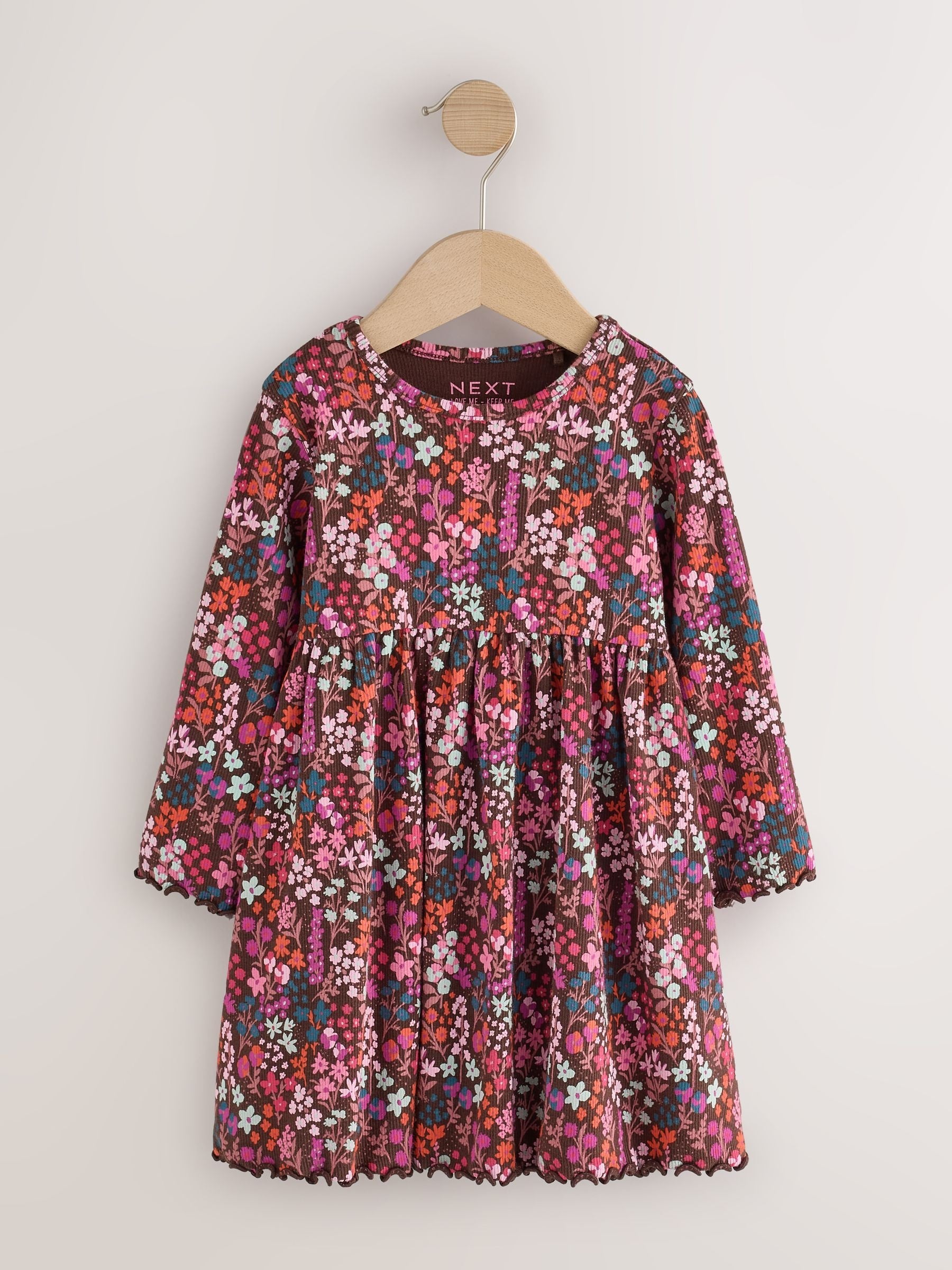 Dsiney Kidz - Burgundy Red Ditsy Floral Long Sleeve Ribbed Dress (3mths-7yrs) image 5