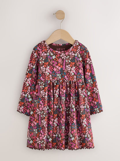 Dsiney Kidz - Burgundy Red Ditsy Floral Long Sleeve Ribbed Dress (3mths-7yrs) image 5