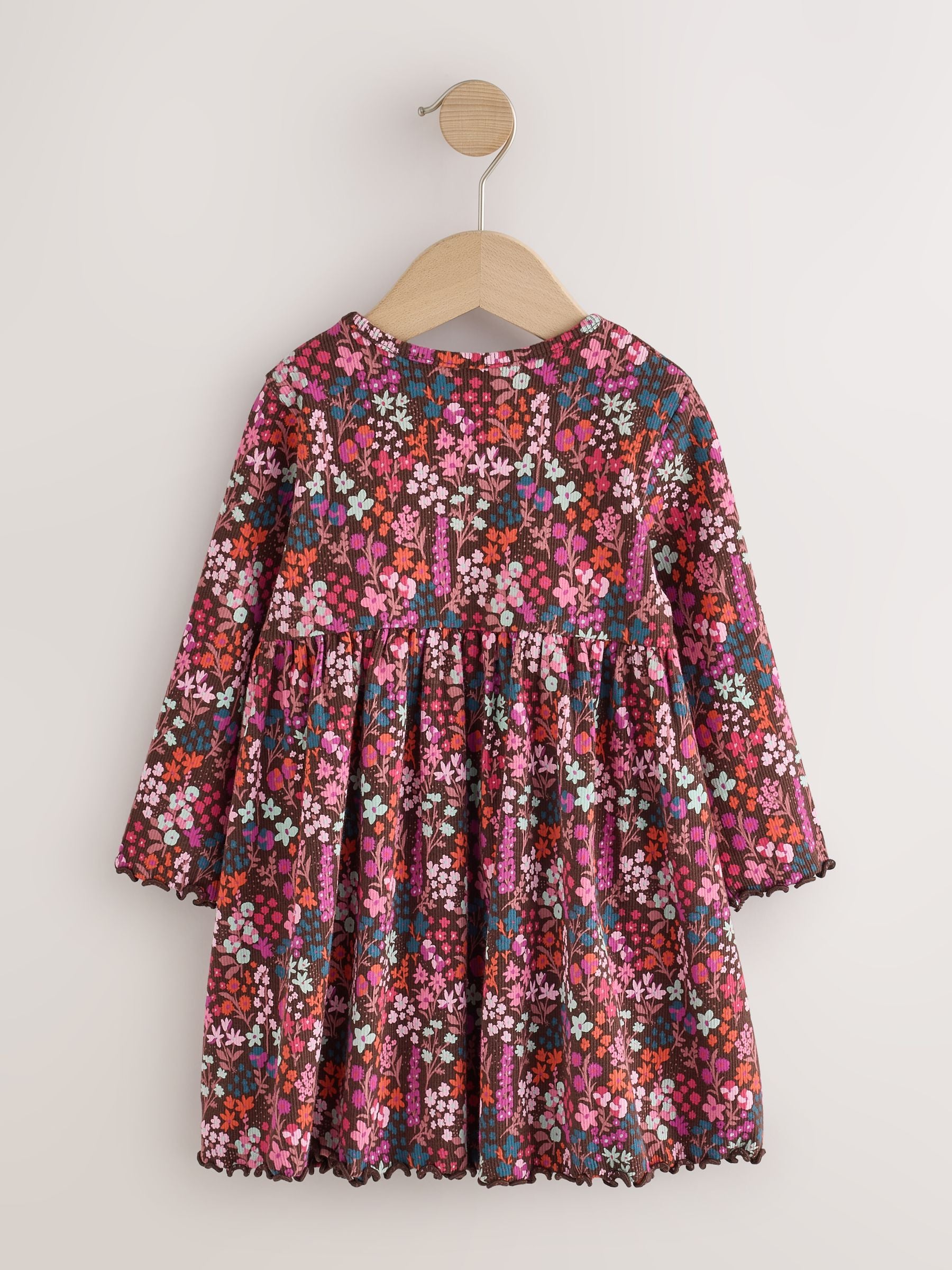 Dsiney Kidz - Burgundy Red Ditsy Floral Long Sleeve Ribbed Dress (3mths-7yrs) image 6