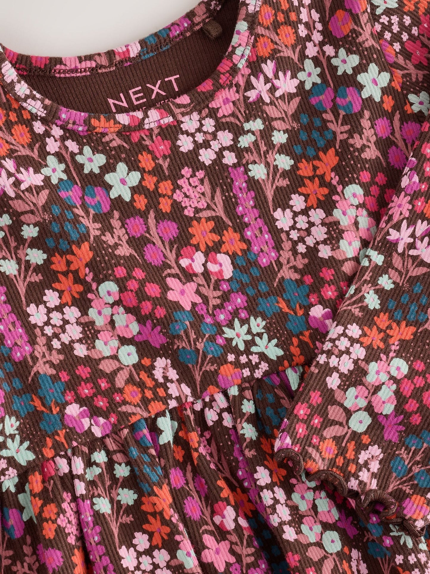 Dsiney Kidz - Burgundy Red Ditsy Floral Long Sleeve Ribbed Dress (3mths-7yrs) image 7