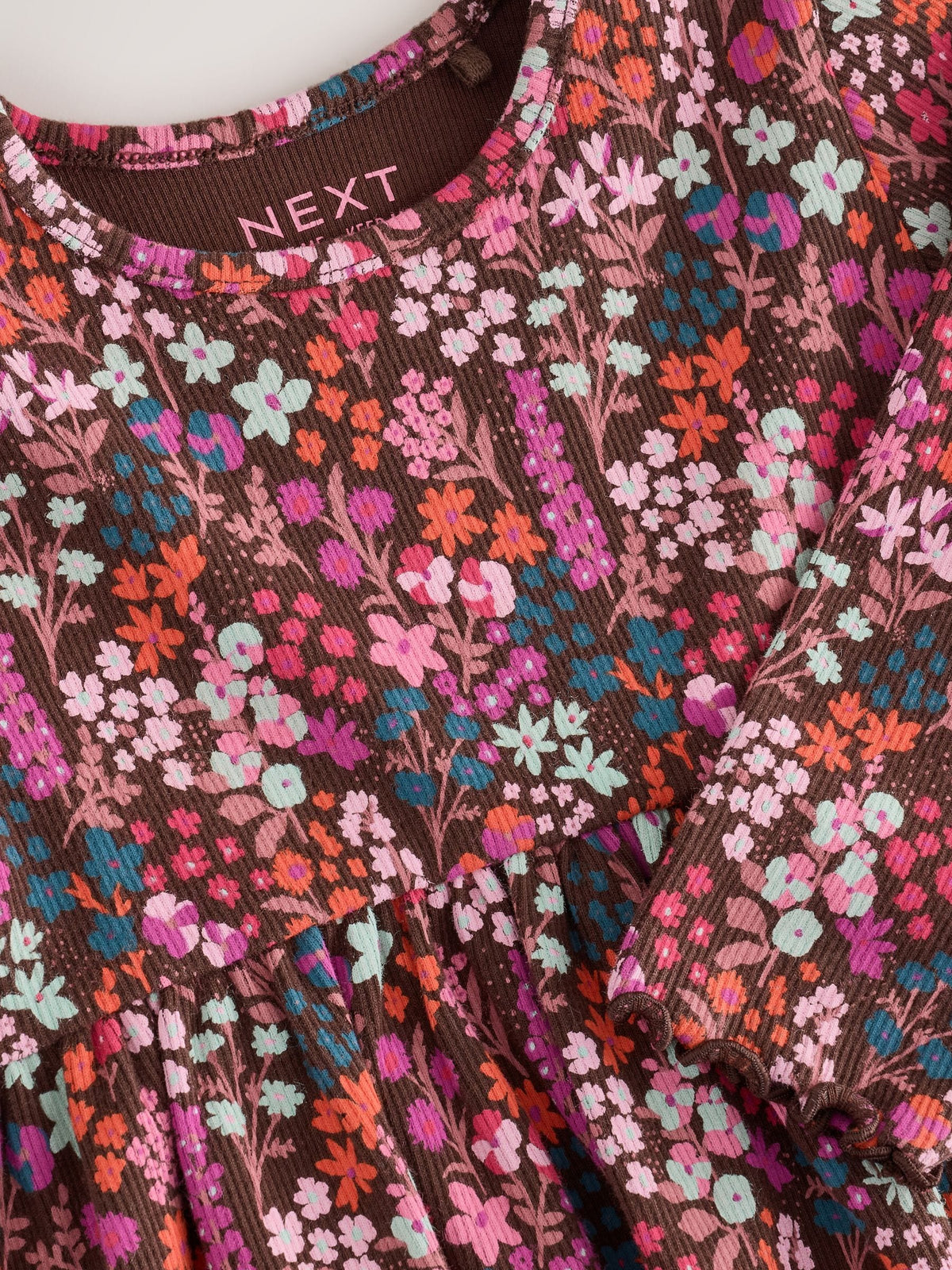 Dsiney Kidz - Burgundy Red Ditsy Floral Long Sleeve Ribbed Dress (3mths-7yrs) image 7