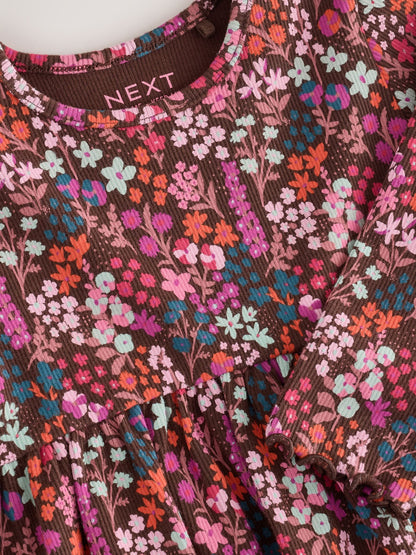 Dsiney Kidz - Burgundy Red Ditsy Floral Long Sleeve Ribbed Dress (3mths-7yrs) image 7
