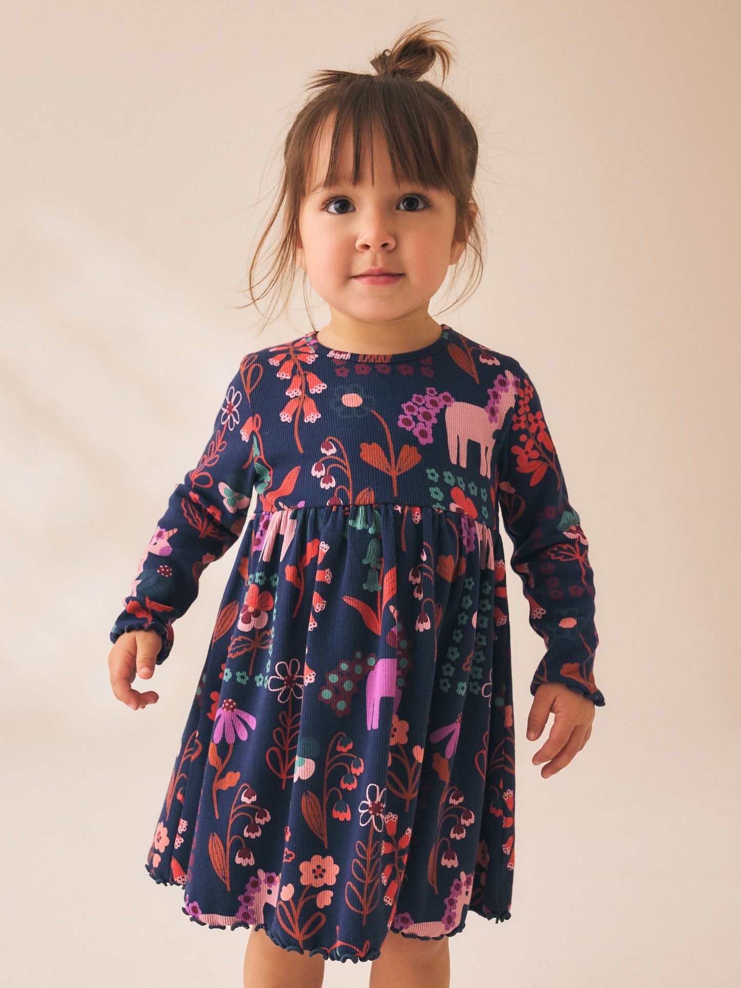 Dsiney Kidz - Navy Unicorn Long Sleeve Ribbed Dress (3mths-7yrs) image 1