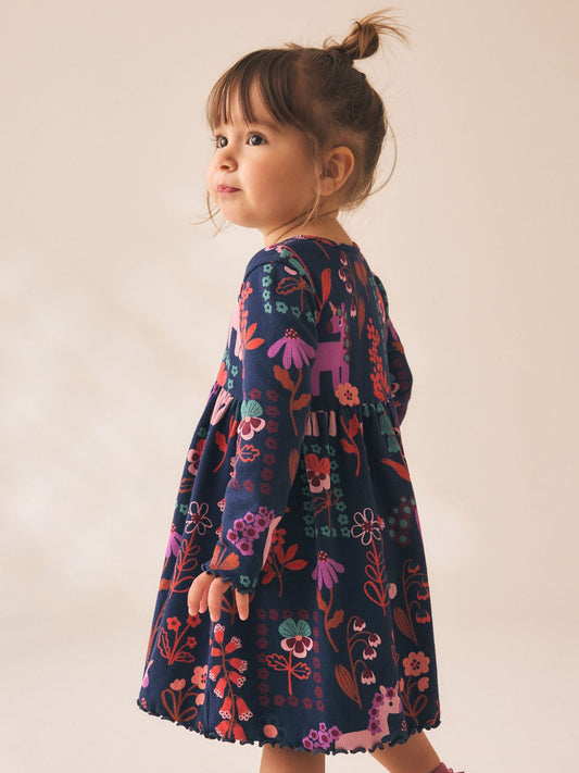 Dsiney Kidz - Navy Unicorn Long Sleeve Ribbed Dress (3mths-7yrs) image 2