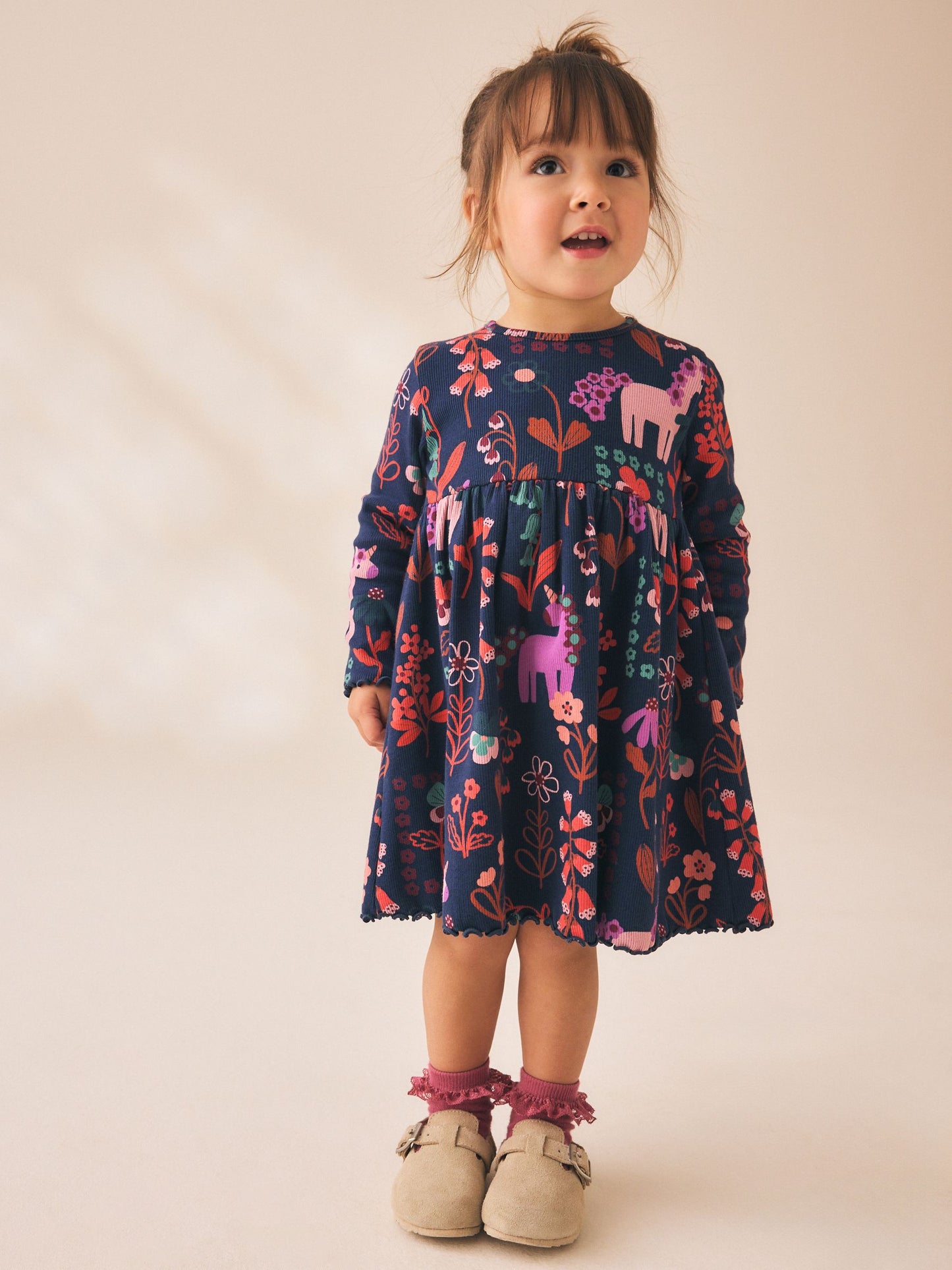 Dsiney Kidz - Navy Unicorn Long Sleeve Ribbed Dress (3mths-7yrs) image 3