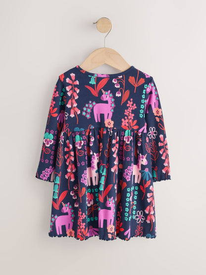 Dsiney Kidz - Navy Unicorn Long Sleeve Ribbed Dress (3mths-7yrs) image 6