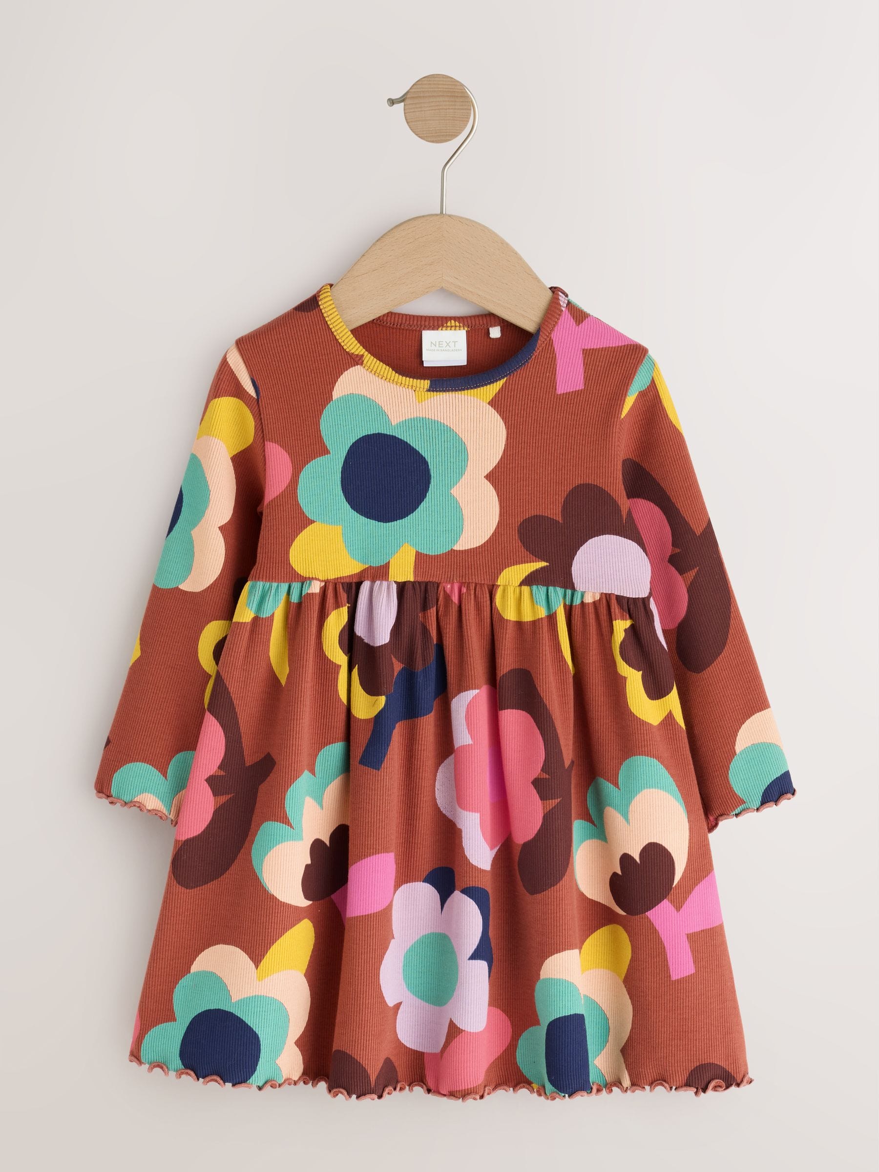 Dsiney Kidz - Brown Flowers Long Sleeve Ribbed Dress (3mths-7yrs) image 4