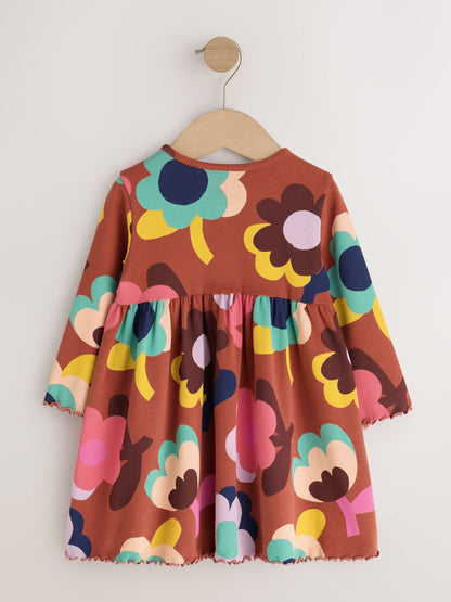 Dsiney Kidz - Brown Flowers Long Sleeve Ribbed Dress (3mths-7yrs) image 5