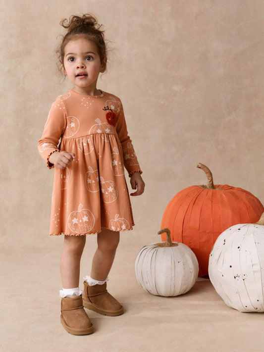Dsiney Kidz - Orange Halloween Pumpkin Long Sleeve Ribbed Dress (3mths-7yrs) image 1