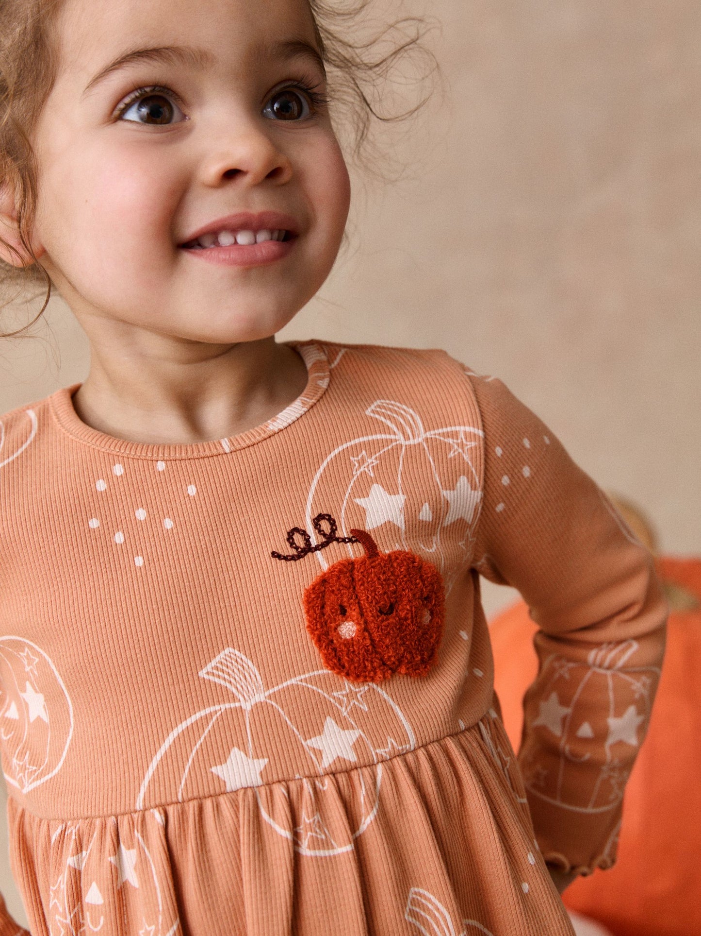 Dsiney Kidz - Orange Halloween Pumpkin Long Sleeve Ribbed Dress (3mths-7yrs) image 2