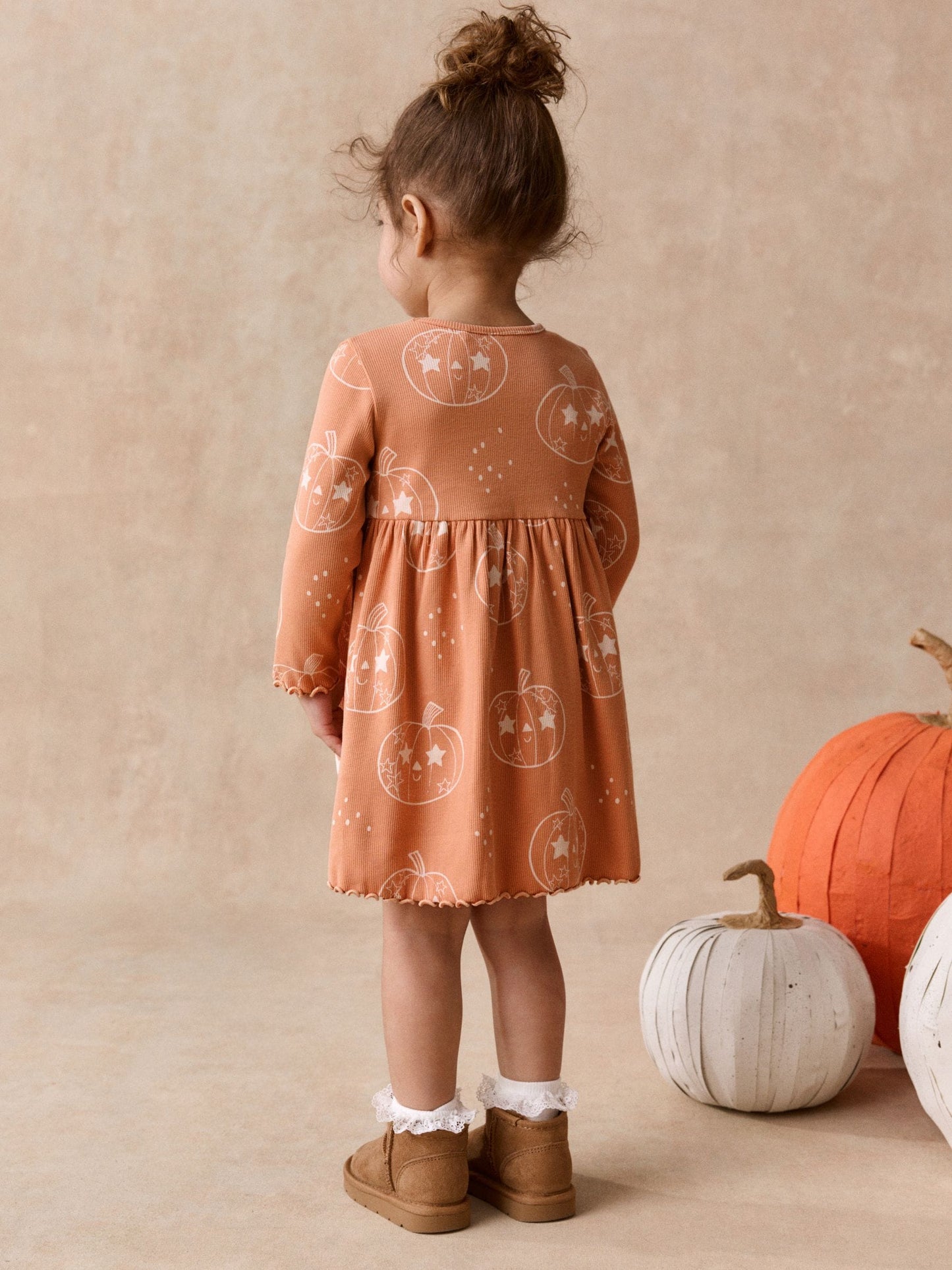 Dsiney Kidz - Orange Halloween Pumpkin Long Sleeve Ribbed Dress (3mths-7yrs) image 3