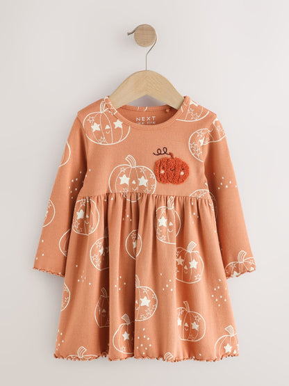 Dsiney Kidz - Orange Halloween Pumpkin Long Sleeve Ribbed Dress (3mths-7yrs) image 4