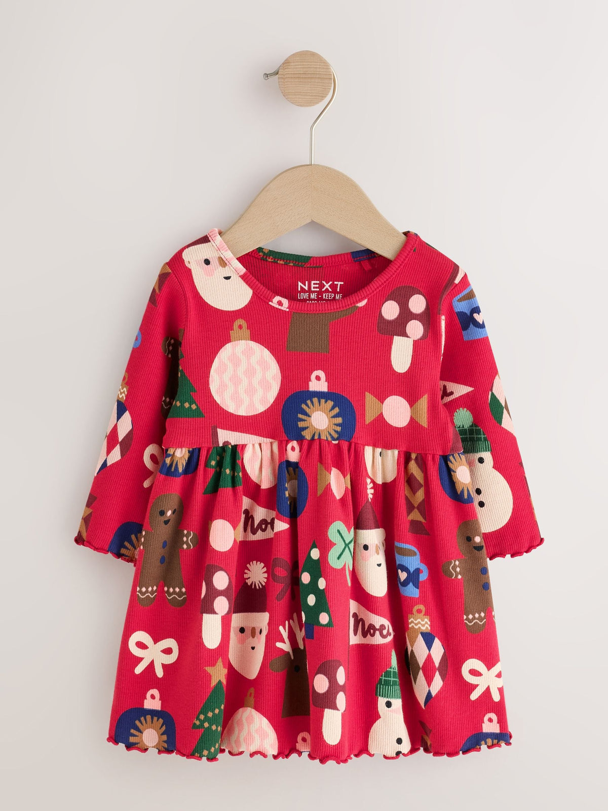 Dsiney Kidz - Red Christmas Long Sleeve Christmas Ribbed Dress (3mths-7yrs) image 1