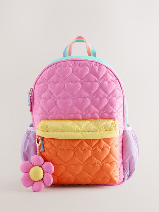Little Bird by Jools Oliver Multi Back To School Pastel Rainbow Colourblock Nylon Quilted Heart Backpack image 1