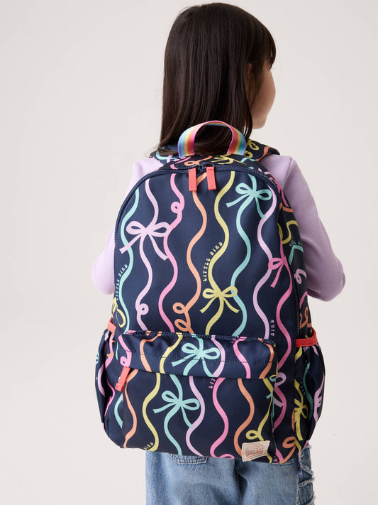 Little Bird by Jools Oliver Navy Back To School Pastel Rainbow Bow Backpack image 1