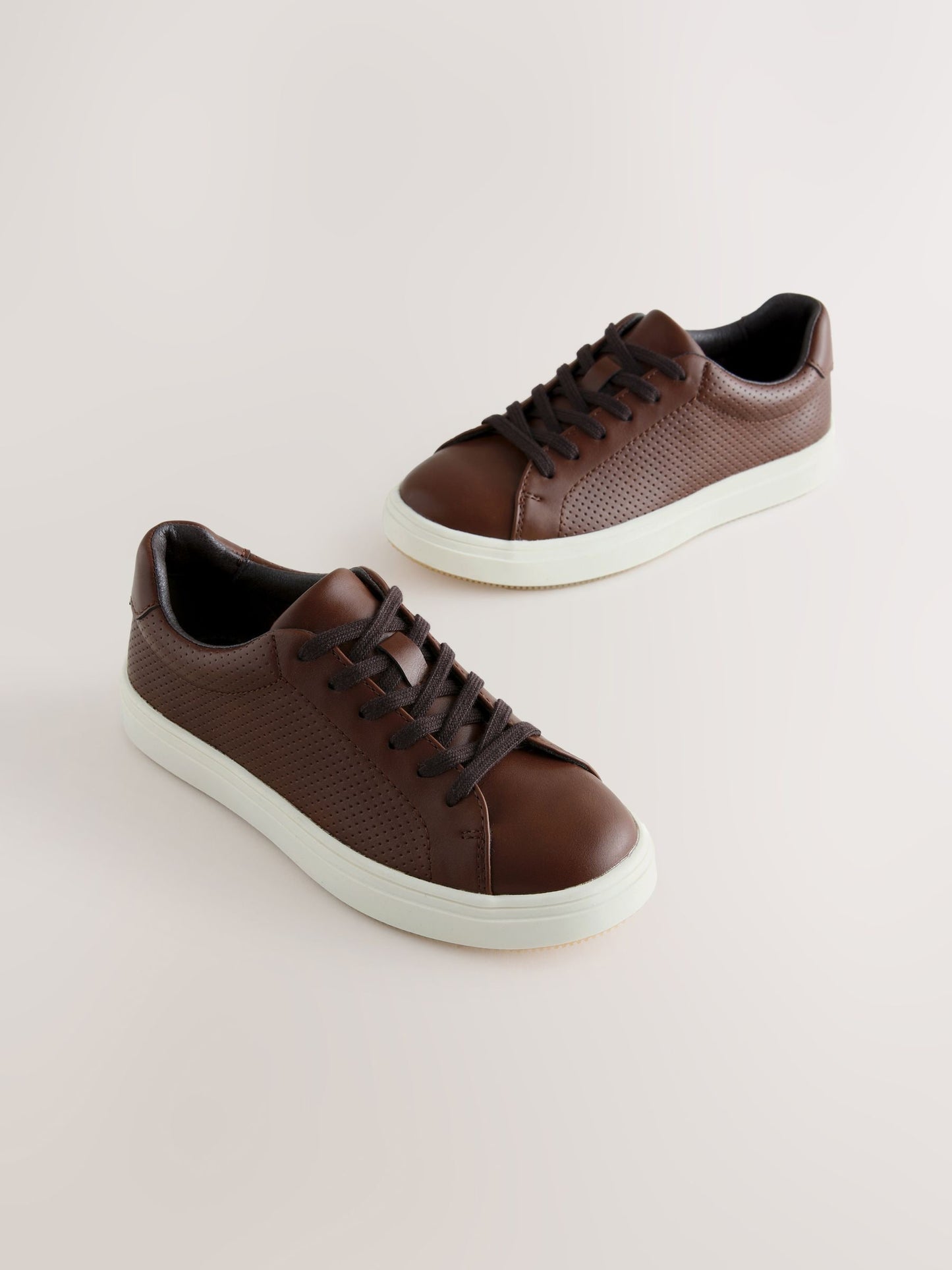 Tan Brown Lace-Up Smart Trainers image 1