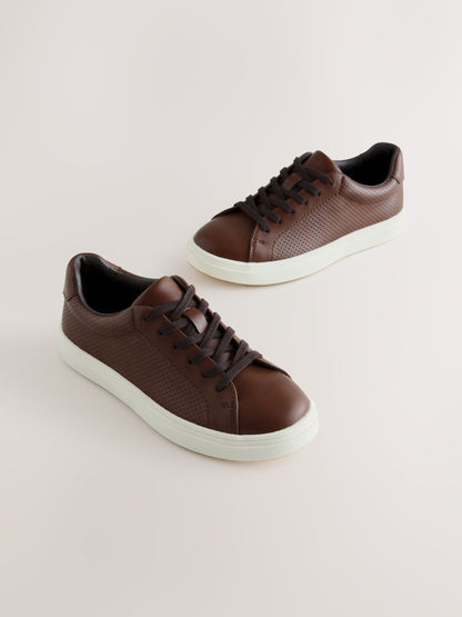 Tan Brown Lace-Up Smart Trainers image 1