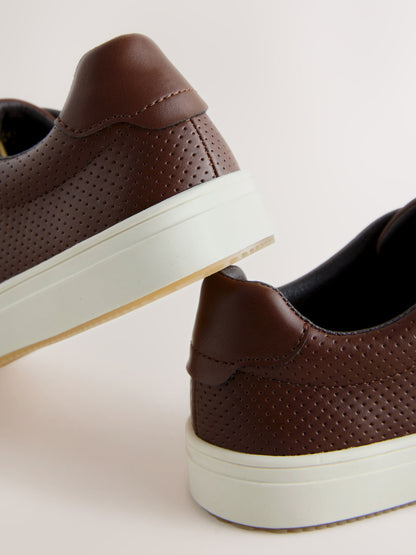 Tan Brown Lace-Up Smart Trainers image 3