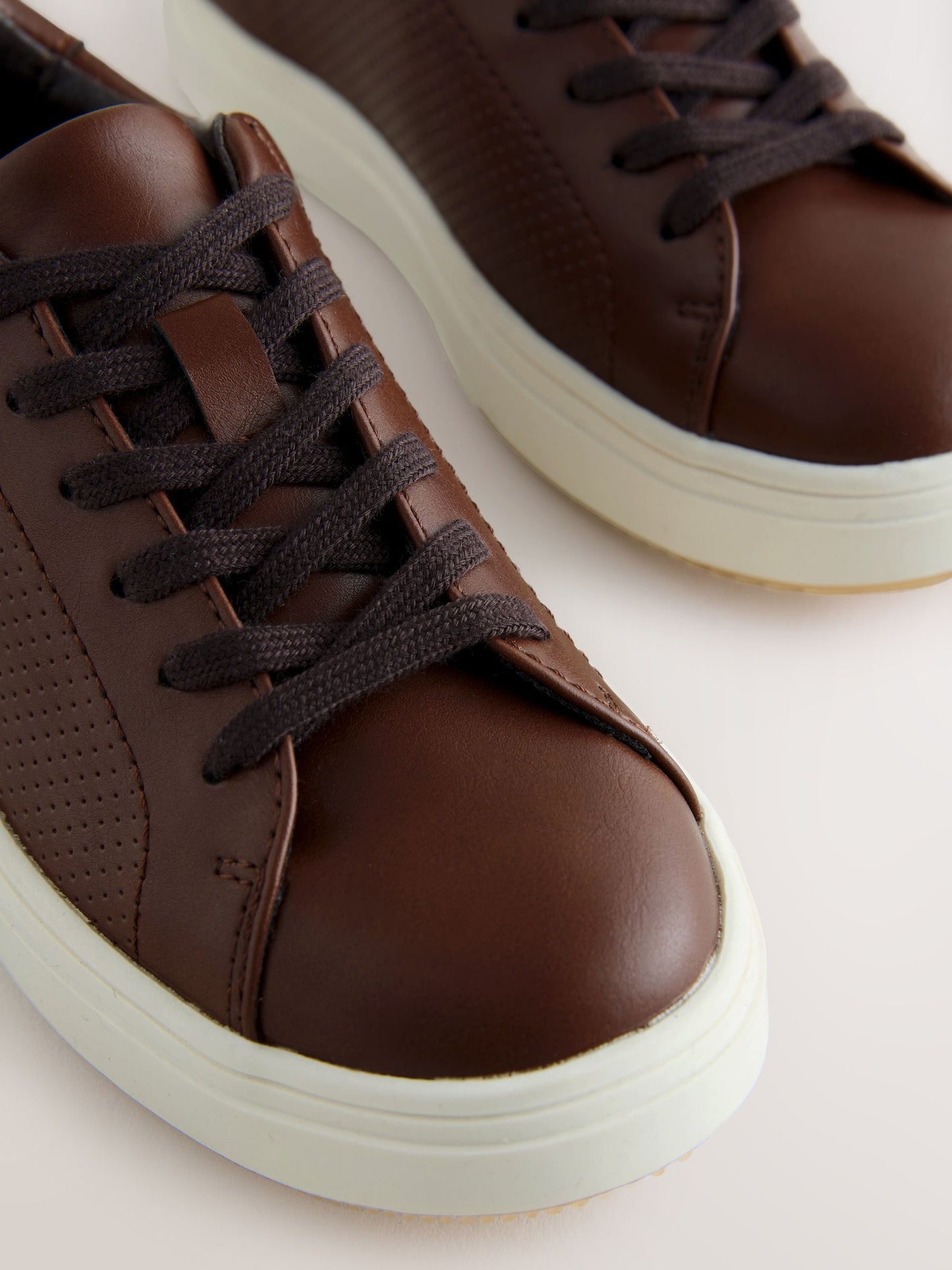 Tan Brown Lace-Up Smart Trainers image 4